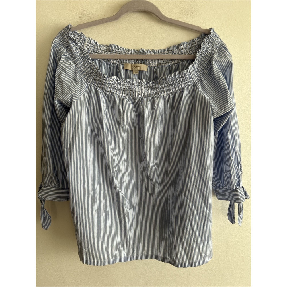 Off-White Blue and White Striped Off-Shoulder Blouse